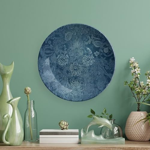 Plato decorativo de cerámica azul floral hueso 6 pulgadas miniatura 5