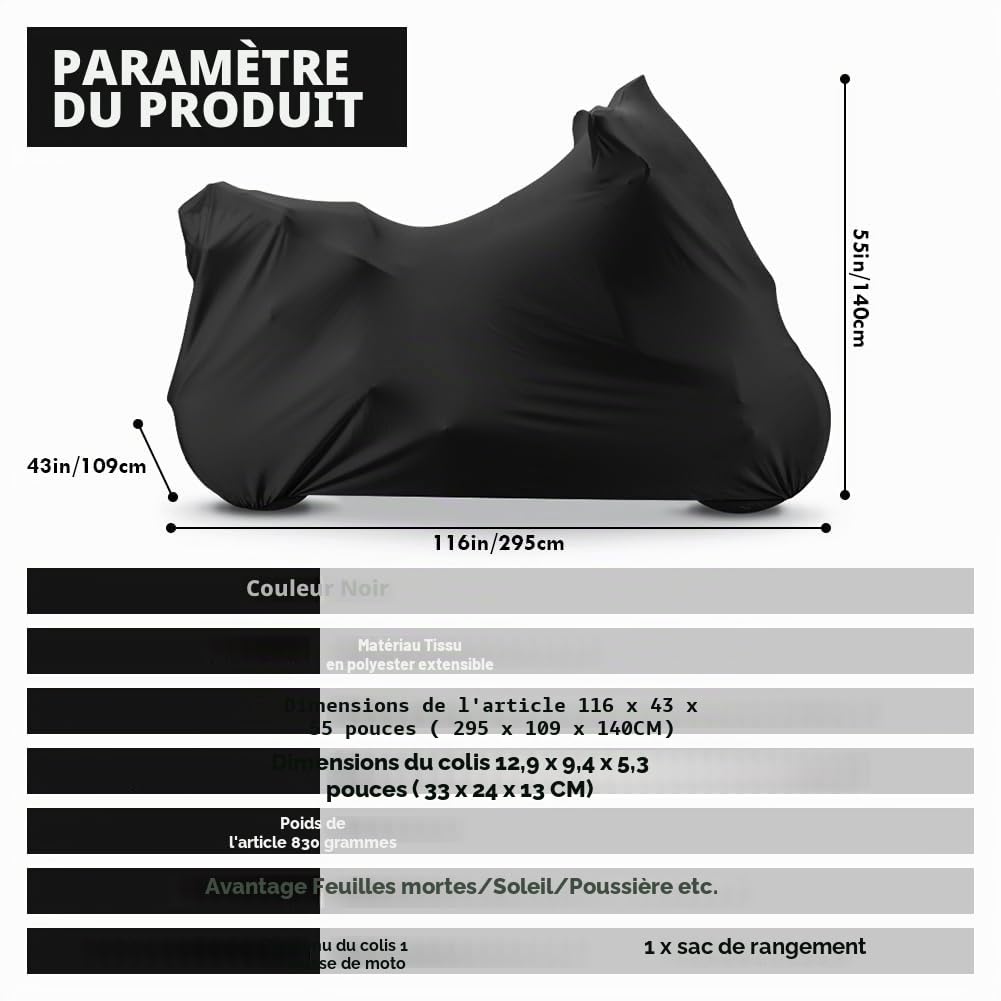 Erato Couverture de Moto Intérieur Housse Élastique Stretch 295x109x140 cm