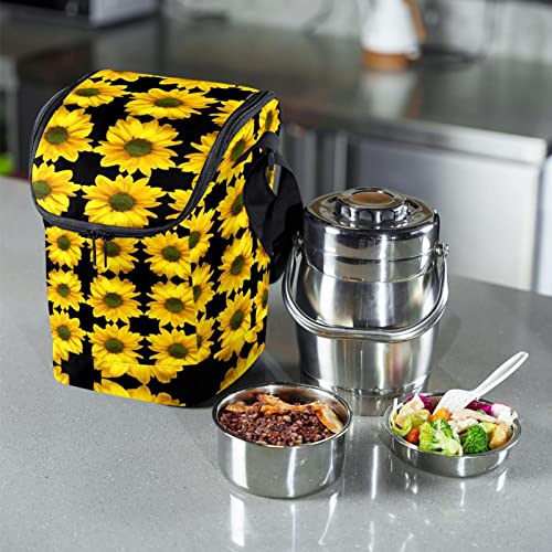 Bolsa de almuerzo para oficina y escuela con diseño floral de girasol 7