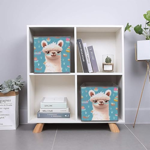 Cubes de rangement pliables à poignée renforcée et motif alpaga - 6
