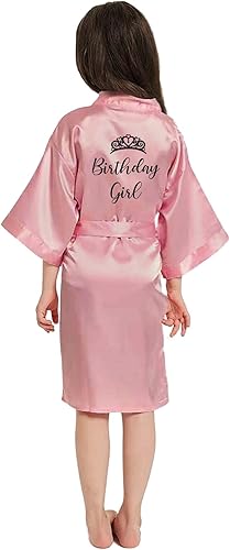 Miniatura 2 de Batas personalizadas para niñas con bonito diseño de símbolo, bata personalizada para niña de las flores, añade un corazón, flor, tiara y más