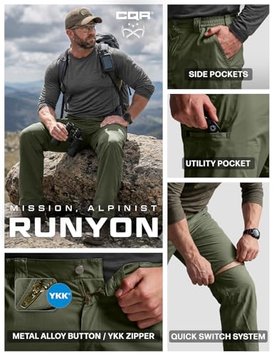 Image of CQR Men's Convertible Cargo Tactical Pants, Water Resistant Outdoor Hiking Pants, Zip Off Lightweight Stretch Work Pants