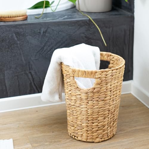 HMF Papierkorb Büro, Aufbewahrungskorb geflochten aus Wasserhyazinthe | Rund | 25 cm Durchmesser, 30 cm Höhe