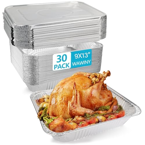 Image of 9x13 Thickened Aluminum Foil Pans With Lids, 30Pack Extra Deep Disposable Aluminum Pans for Roasting, Baking, Cooking, Food Prep, Chafing, Steam Table, Oven, Cake, and Party Catering.