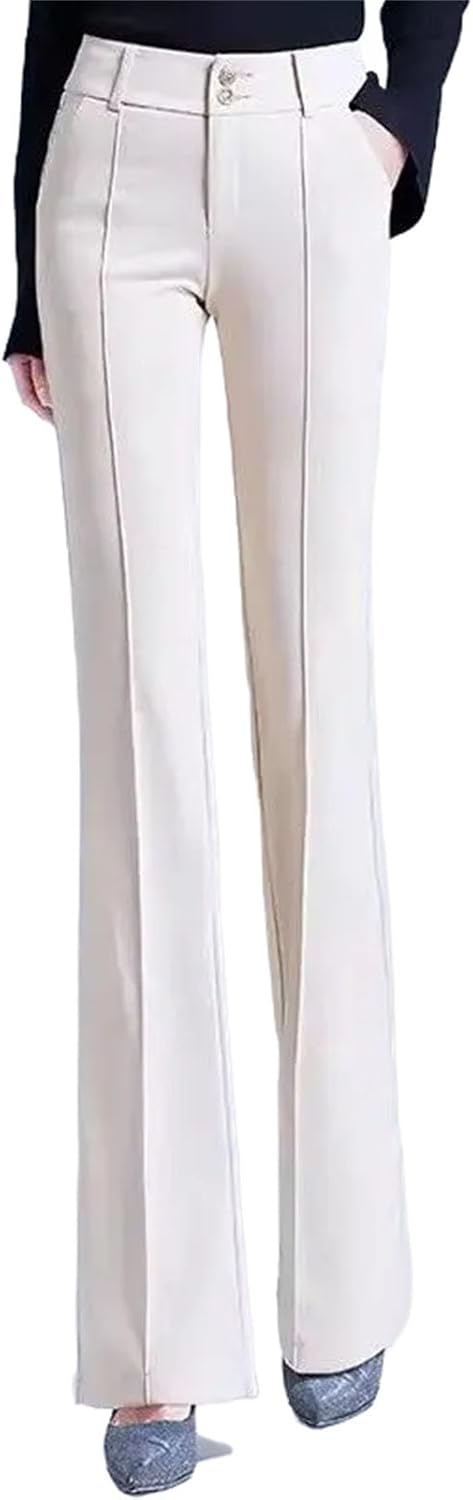 Women's Spring Fashion Bootcut Solid Color High Waist Button Zipper Spliced Pockets Suit Straight Casual Pants