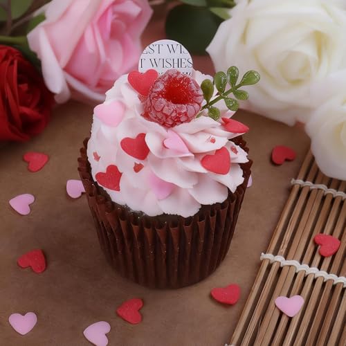 Image of Heart Sprinkles For Cake Decorating, Red and Pink Heart Shaped Sprinkles | Edible Hearts for Baking, Ice Cream, Valentines Cupcake Topper, Christmas Grinch Cookie Decorations