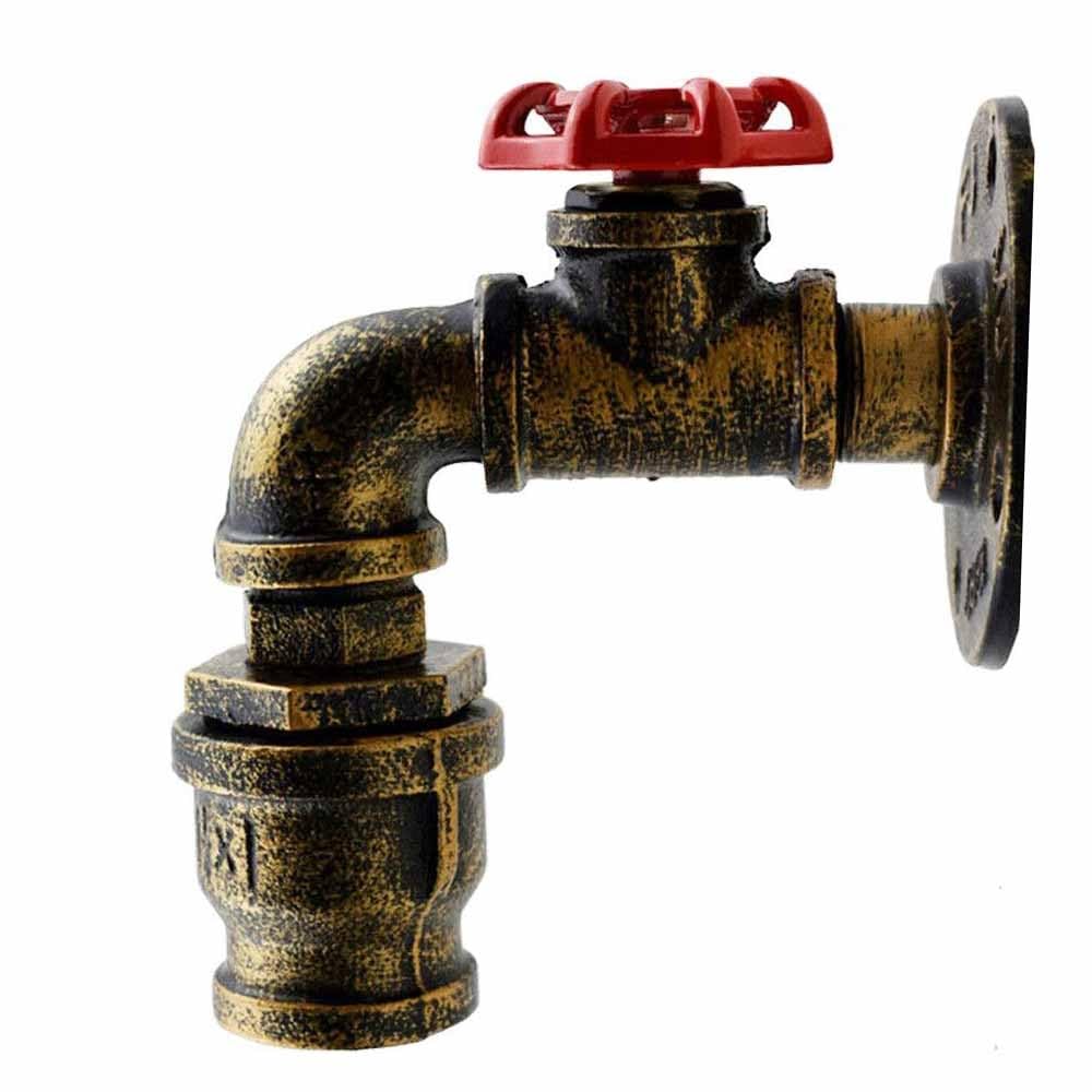 DC VOLTAGE Vintage Industrial Wall Light Steampunk Water Pipe Wall Sconce with Red Valve E27 Vintage Wall Lamp for Bedroom, Bar, Café, Loft Décor