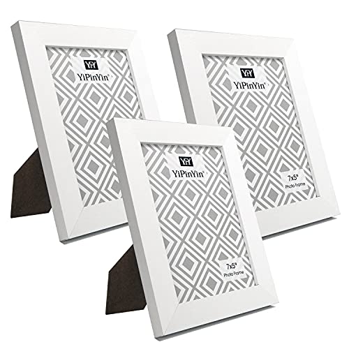 5 X 7 '' White Photo Frame Set Of 3,7 x 5'' Garllery Picture Frame, 5 x 7'' picture frames with a delicate Wooden grain texture For Wallmounted & Desk Top
