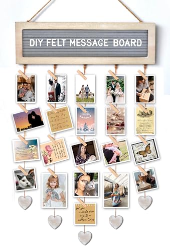 Buecasa Slotted Felt Board with 340 Letters and 30 Clips - Rustic Picture Frames Collage Wall Decor Sign - Multi Photos Cards Organizer 15.7x5 Inches (White)
