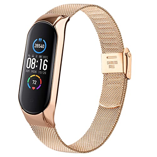 Meliya Bracelet Compatible avec Xiaomi Mi Band 6 / Mi Band 5, Acier Inoxydable en Métal, Bracelet de Remplacement Réglable pour Xiaomi Mi Band 6 / Mi Band 5,...