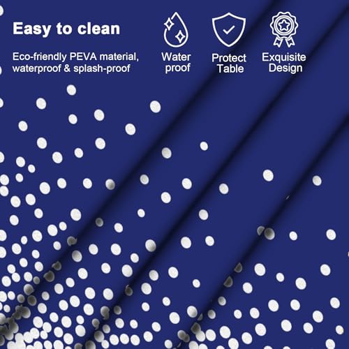 Image of Mulbozy 2 Pcs Navy Blue and Silver Dot Table Cloth,Disposable 54x108 inch