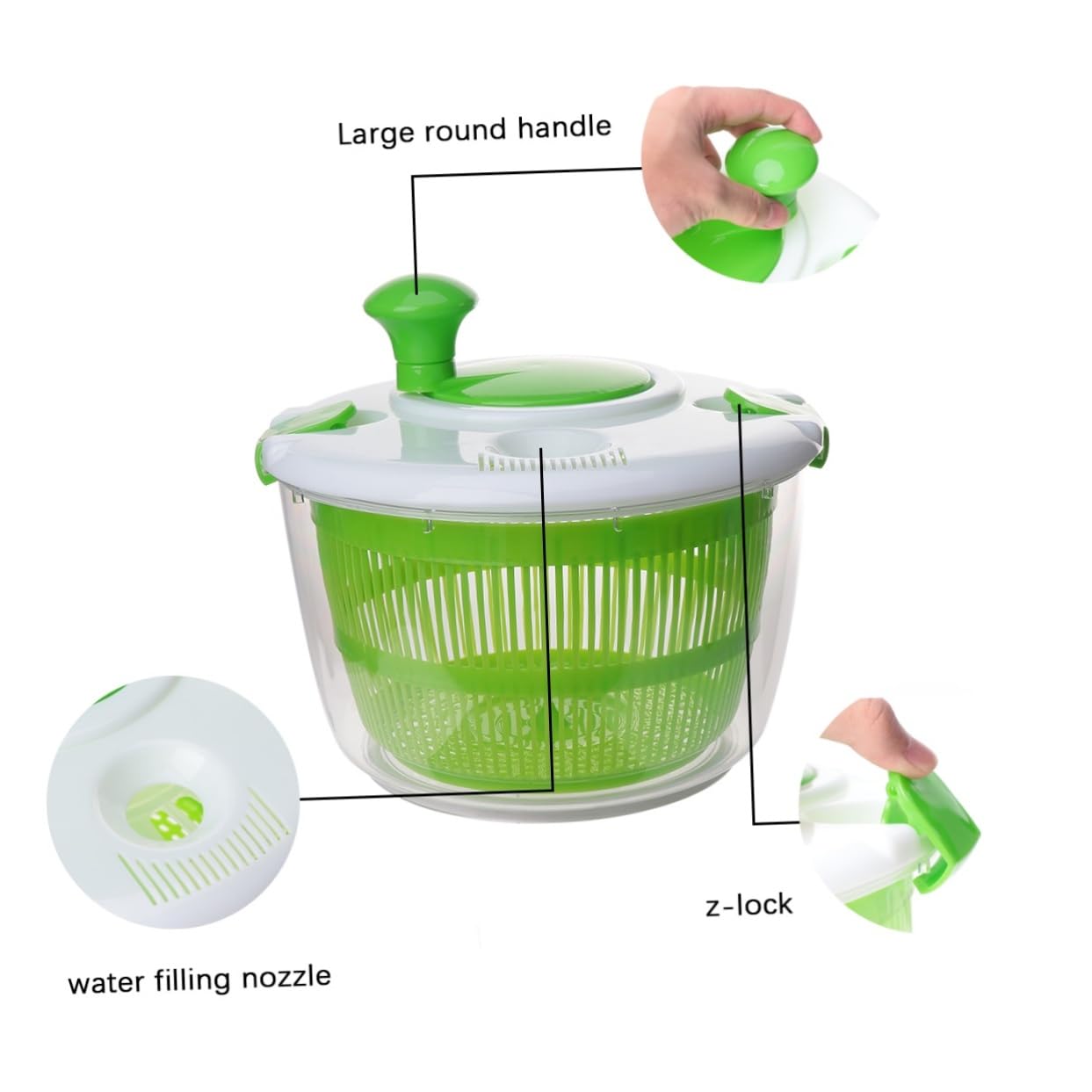 PRETYZOOM Centrifuga per Insalata e Verdure in Plastica Verde, Essiccatore Manuale per Casa Funzione di Lavaggio e Asciugatura Veloce per Frutta e Verdure