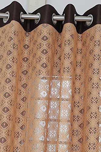 Image of Exporthub 2 Pieces Fancy Sparkling Heavy Quality Brown Sheer Strip Semi-Transparent Net Curtains - Size - Long Door - 4 x 9 feet (EHSPR760 94)