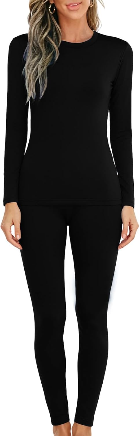 HGps8w Thermal Underwear Set for Women Long Johns Fleece Lined Base Layer Cold Weather Top & Bottom Seamless Pajamas Sets