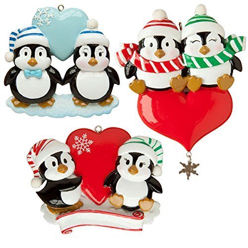 PolarX Penguin Couple with Heart Personalized Ornament