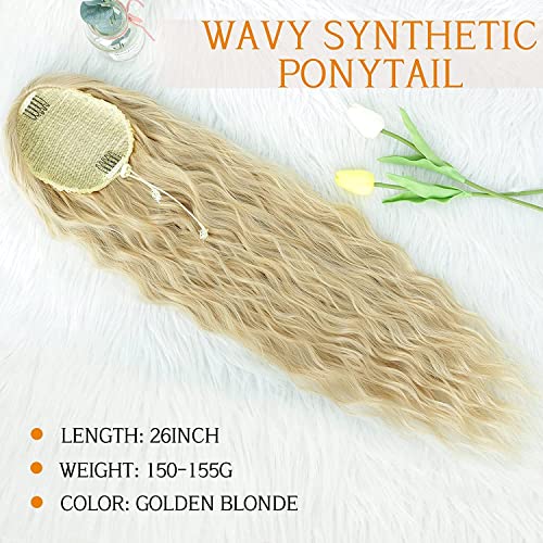 Foto von Pferdeschwanz Extensions Blond Lang Gewickelt Haarteil Ponytail Natürliches Kunsthaar Haar Haarverlängerunge Extensions für Damen Afro Zopf Ponytail ca.65cm 095C
