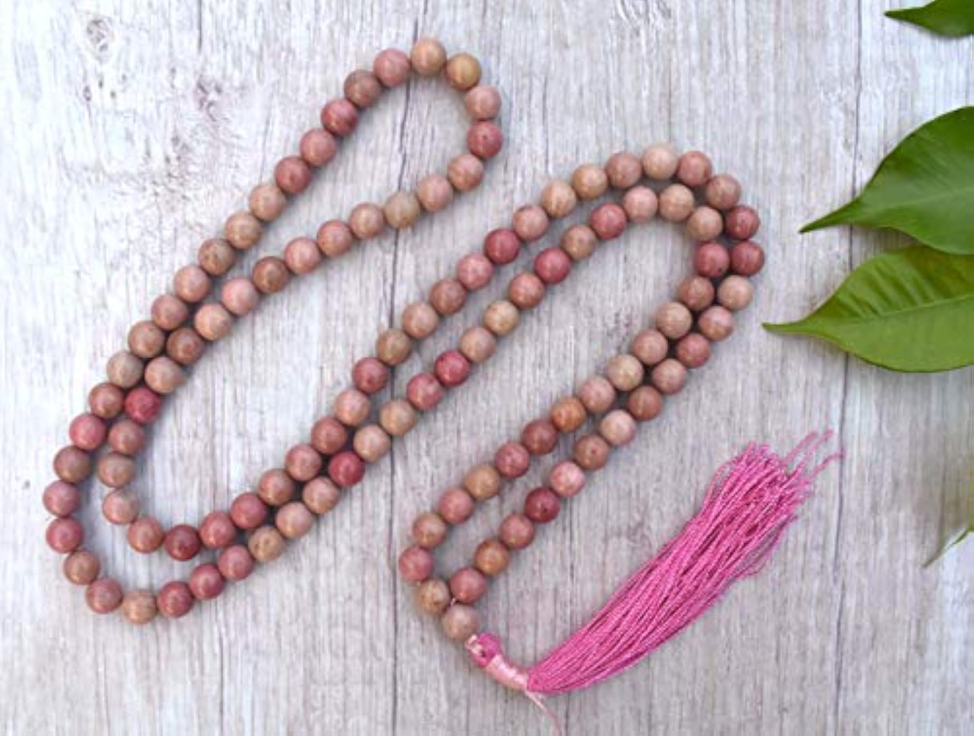 Natural Rhodochrosite Healing Crystal Mala, 34 Inch, 108 Beads