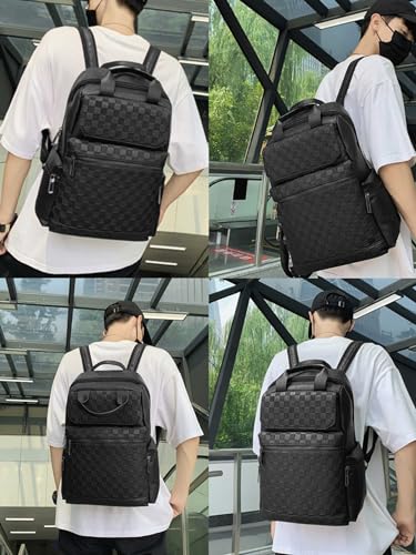 Fashion PU soft leather backpack, student schoolbag, large capacity laptop bag, business travel multifunctional backpack(black)3