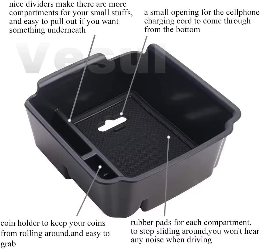 Vesul Center Console Organizer Armrest Secondary Storage Box ABS Tray Insert Organizer Glove Pallet