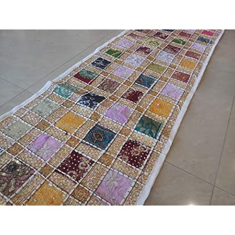 PUSHPACRAFTS Camino de mesa vintage bordado a mano blanco Cover