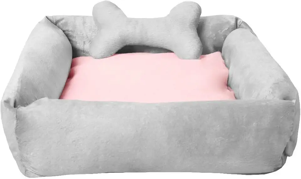 Caminha Pet Cama De Cachorro E Gato Casinha Confortável Lavável Antiderrapante 55cmx50cm Colchonete (cinza com rosa osso cinza)