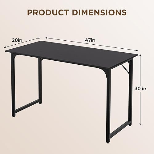 Miniatura 3 de PayLessHere  Escritorio para computadora de 47 pulgadas  Negro  Escritorio de oficina con marco de metal, pies ajustables  Superficie resistente al