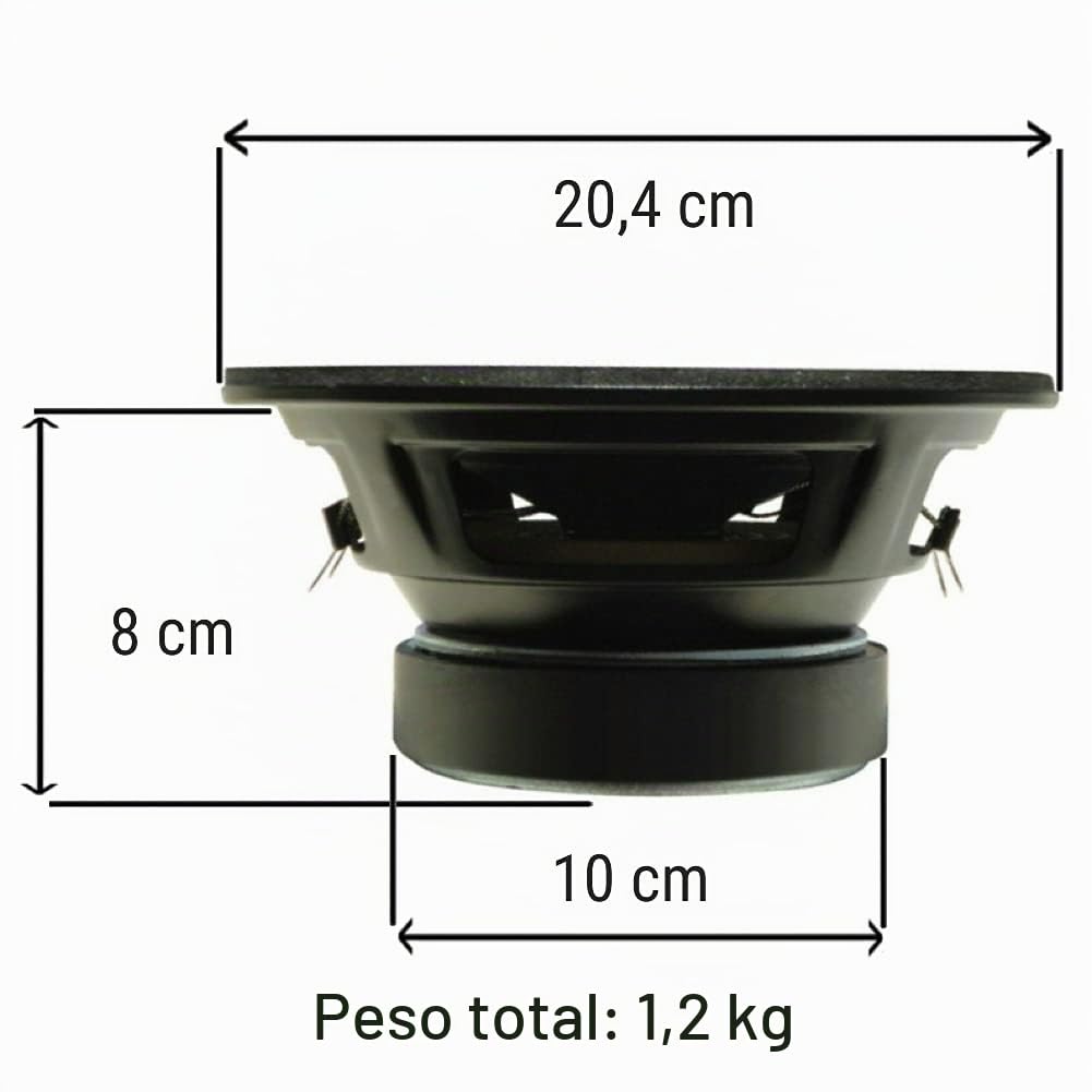 1 MASTER AUDIO CW800/4+4 subwoofer 20 cm 200 mm 8" 150 vatios rms y 300 vatios máx doble bobina 4 + 4 ohmios para la tapa maletero coche, 1 pieza