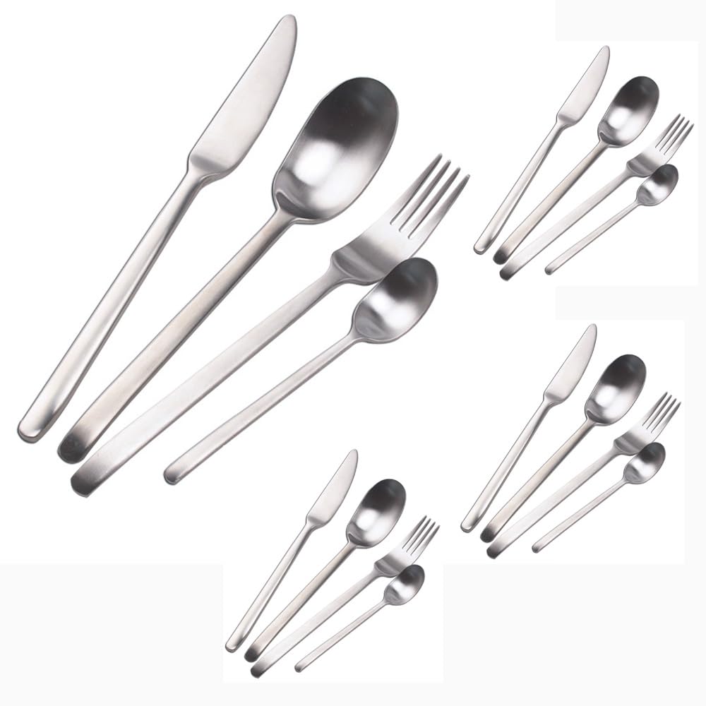 Juego de cubiertos, juego de cubiertos de acero inoxidable, plástico transparente, juego de cuchara, cuchillo y tenedor, 16 piezas, mango esmerilado mate, cubiertos de cocina de acero inoxidable, cubi