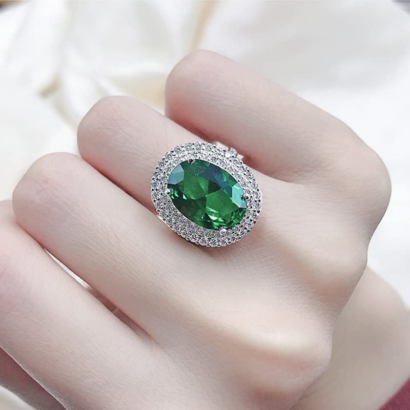 100% 925 Sterling Silber Funkelnde ovale grüne Zirkon-Eheringe für Frauen-Verlobungsfeier-feine Schmuck-Geschenke