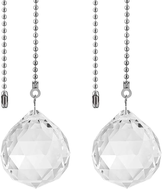 JPGhaha 85cm 2 Pack Crystal Ball Light Pull Cord Extension Connectors Clear Pull Chain for Ceiling Light Fan Switch Weight Blind Pull Cord Bathroom Toilet Light