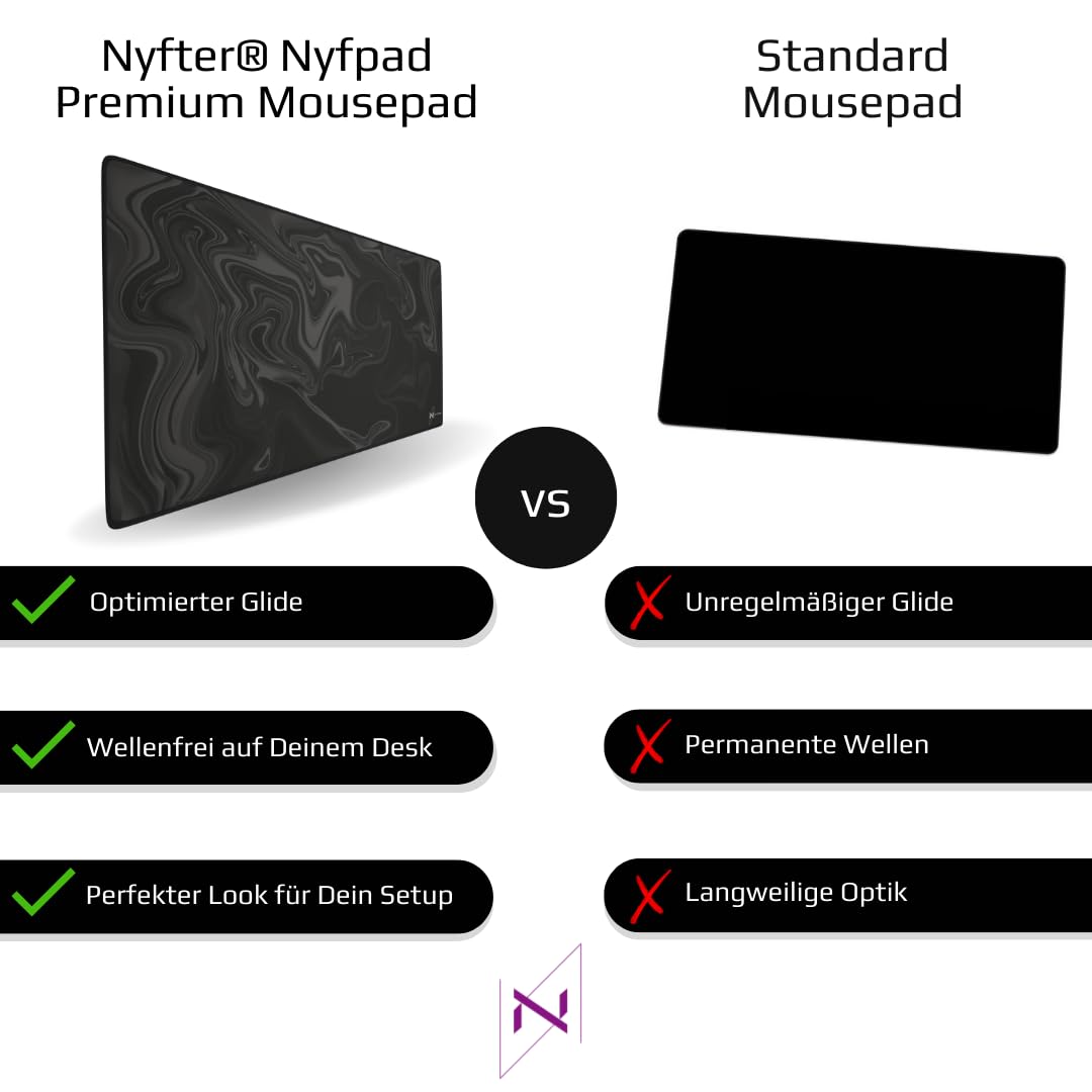NYFTER Tapis de souris de jeu 3XL Nyfpad XXXL de qualité supérieure - 1200 x 600 mm - Design liquide - Sans ondulations - Bords cousus extra - Grande glisse