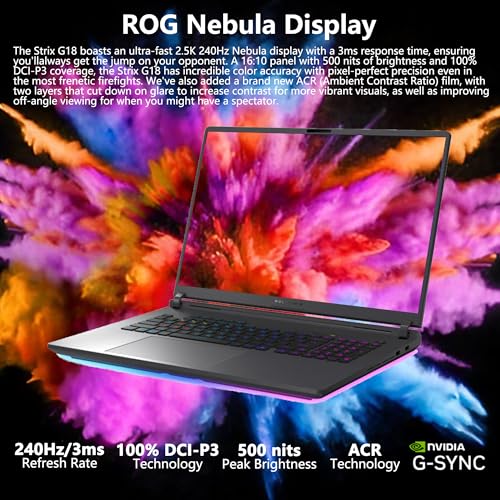 Image of ASUS ROG Strix G18 G815 Gaming AI Laptop | 18 inch 2.5k IPS 240Hz (100% DCI-P3, 3ms) | Intel 24-Core Ultra 9 275HX | 32GB DDR5 4TB SSD | GeForce RTX 5060 | RGB Backlit Wi-Fi7 Win11 Pro w /DLCA Accessory