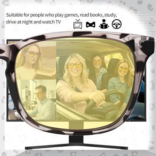Image of Polarized Sunglasses for Women Men Night Vision Glasses Anti Glare | Yellow Anti Glare UV400 Lens, Lightweight Square Frame, for Day Night Use, Driving, Fishing, Cycling, Traveling