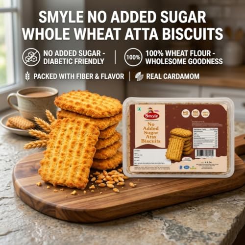 Image of Smyle No Added Sugar Atta Biscuits | 100% Whole Wheat | No Maida | Healthy Snack for Diabetics | Rich in Fiber| Pack of 2 x 250g (500g Total)