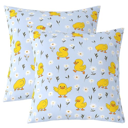 Manfei Funda de almohada de doble cara con diseño de pato de dibujos animados, animales salvajes, decoración de habitación de niños y niñas, funda de cojín de estilo rústico para cama, sofá, 2