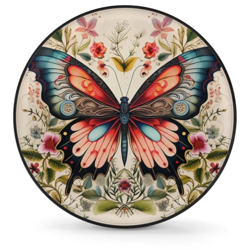 Image of Spare Tire Cover for RV Trailer, Retro Butterfly Flower Tire Covers Universal Fit for Travel Trailer Camper Jeep RV SUV Truck Waterproof Wheel Cover (16 inch for Diameter 29 inch - 31 inch)