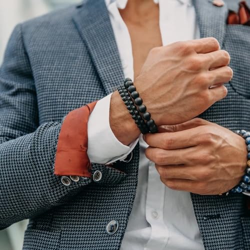 Matte Black Onyx Bracelet for Men, Adjustable Double Beaded Bracelet - Gemstone Energy Bracelet for Protection and Strength, Handcrafted Men's Jewelry Gifts for Men2