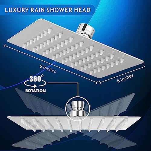 Voolan Rain Shower head, High Pressure Shower Head Made of 304 Stainless Steel, Relaxed Shower Experience Even at Low Water Flow & Pressure (6" Chrome)