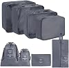 8 pcs Packing Cubes Set, Travel Luggage Organizer Storage Bags Suitcase Packing Cases Including Updated Toiletry Bag, Laundry Bag & Shoes Bag (Grey)