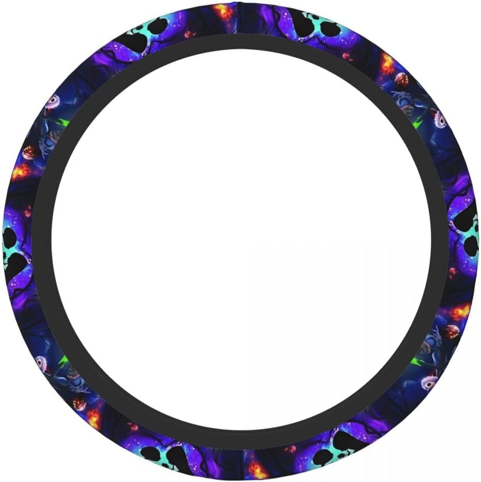 Halloween Jack and Sally Horror Nightmare Christmas Steering Wheel Cover for Women, Neoprene Anti-Slip Universal 15 inch Car Steering Wheel, Anime Car Accessories for Vehicle SUV (3, One Size) - Image 2