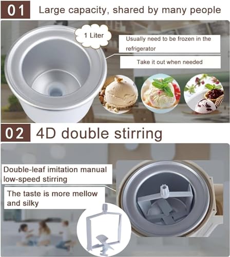 Soft-Serve-Eismaschine, 1000 ml, Haushalts-Eismaschine, Joghurt-Eismaschine für DIY-Küche, schnelle und einfache Eisherstellung – Bild 4