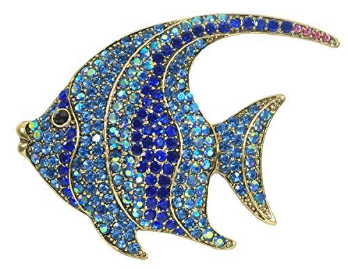 Image of Gyn&Joy Womens Blue Tropical Ocean Fish Sea Animal Brooch Pin | Tropical sea fish silhouette complements scarves, jackets and dresses for laid-back holiday daily looks