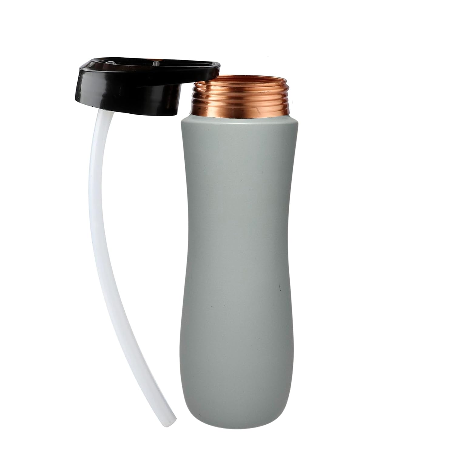 Perilla Home Flasche aus 99,97 % reinem Kupfer zum Trinken, mit Sipper und Deckel, ayurvedische Wasserflasche, Mehrzweckflasche für Fitnessstudio, Reisen, Outdoor, Innenbereich, auslaufsicher, Grau