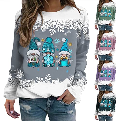 HUIFUAO - Sudadera de Navidad para mujer, suéter de Navidad, Papá Noel, gnomos, manga larga, talla grande, tops de Navidad para mujer, Z02 Gris, M
