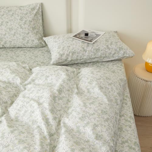 Image of LifeTB Green Floral Comforter Set Twin XL Cottagecore Botanical Bedding Set | Cute Coquette Flowers Bedding Comforter for All Seasons Vintage Floral Lightweight Comforter with 2 Pillowcases