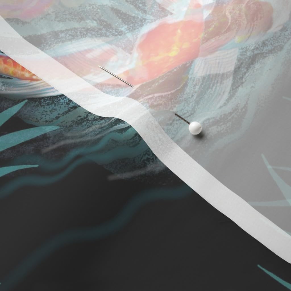 Spoonflower Fabric - Koi, Fish, Japanese, Water Garden, Black, Chinoiserie, Floral, Flowers Printed on Chiffon Fabric by The Yard - Sewing Fashion Apparel Dresses Home Decor