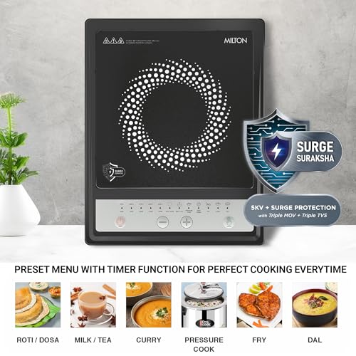 Image of Milton Elio 14.0 Portable Induction Cooktop | 5KV Surge Protection I Anti Skid Legs & Preset Menu Functions | 1400 W Push Button | Fast Cooking | 3-Year Warranty