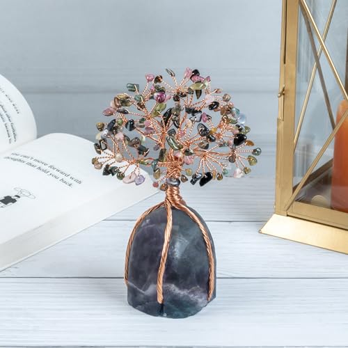 Image of Crocon Multi Tourmaline Crystals Tree with Fluorite Rough Base, Birthday Gifts for Women & Men, Room Decor, Healing Crystals Spiritual Gift, House Warming Gifts New Home, Birthday Gift - Mom Sister