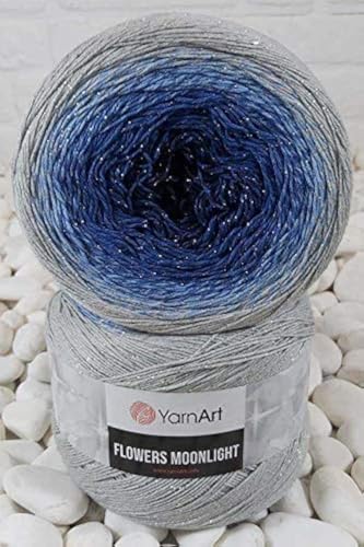 Image of YarnArt Flowers Moonlight Glitter Cotton Yarn, Soft, Rainbow Crochet, Metallic Lurex handknit Shiny, Silvery Cake, Multicolor Cotton, 1 Skein Weight 9.17oz Lenght 393.7 inches, 1 Fine (3271)