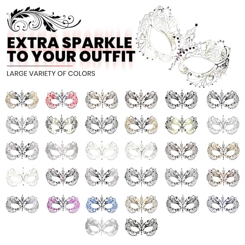 Image of Masquerade Mask for Women with Rhinestones - Elegant Metal Half Face Mask for Masquerade Parties, Mardi Gras, & Themed Events